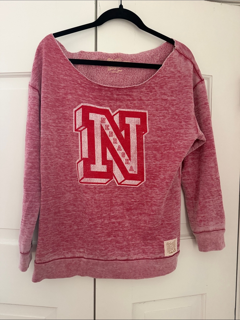 Original Retro Brand Heathered Red Nebraska 'N' Scoop Neck Pullover